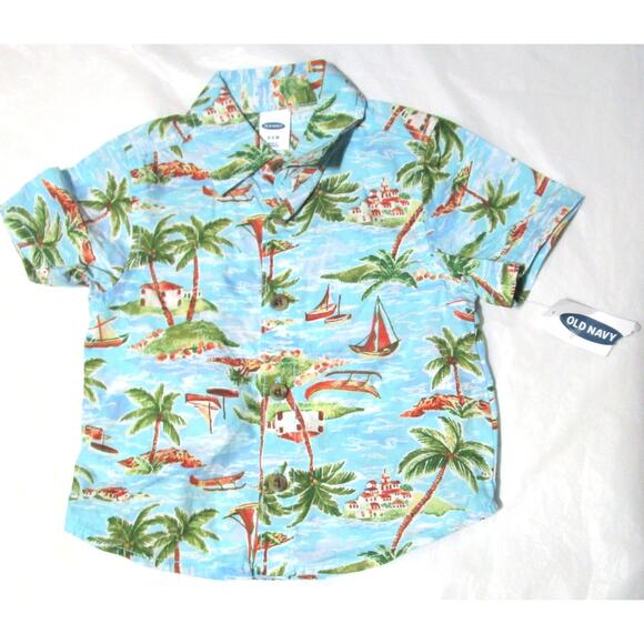 Old Navy Infant Boy Tropical Print Shirt Button Up Size 3-6 Months Island Style - Picture 1 of 5